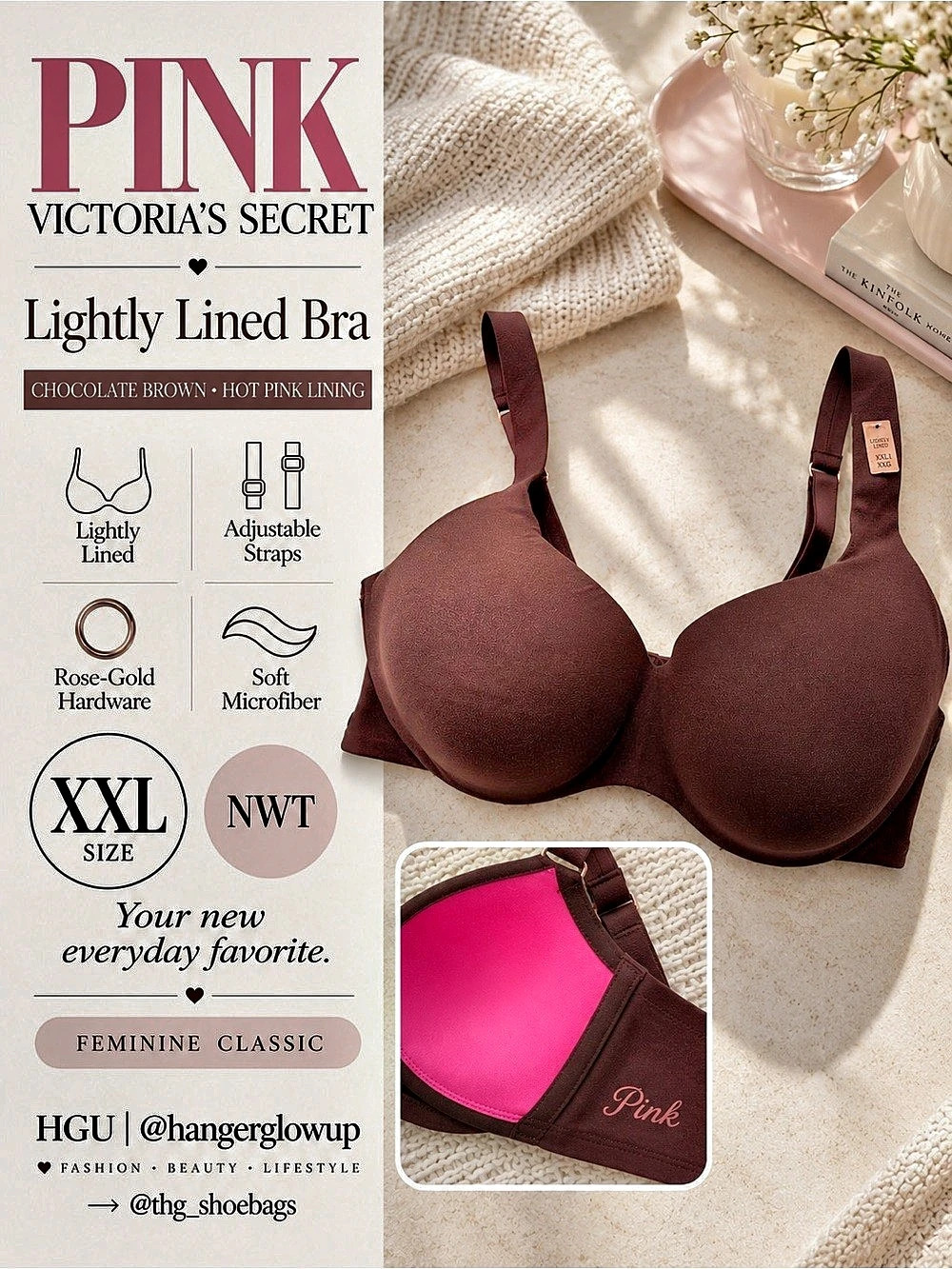 Victoria's Secret Lightly Lined Bra in Brown XXL NWT